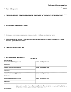 Articles of Incorporation Alberta Example  Form