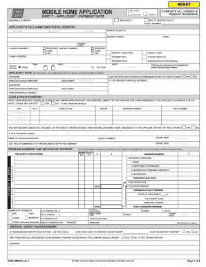 Csio Application for Mobile Homes  Form