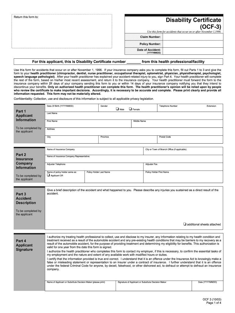  Ocf 3 Disability Certificate Form 2011