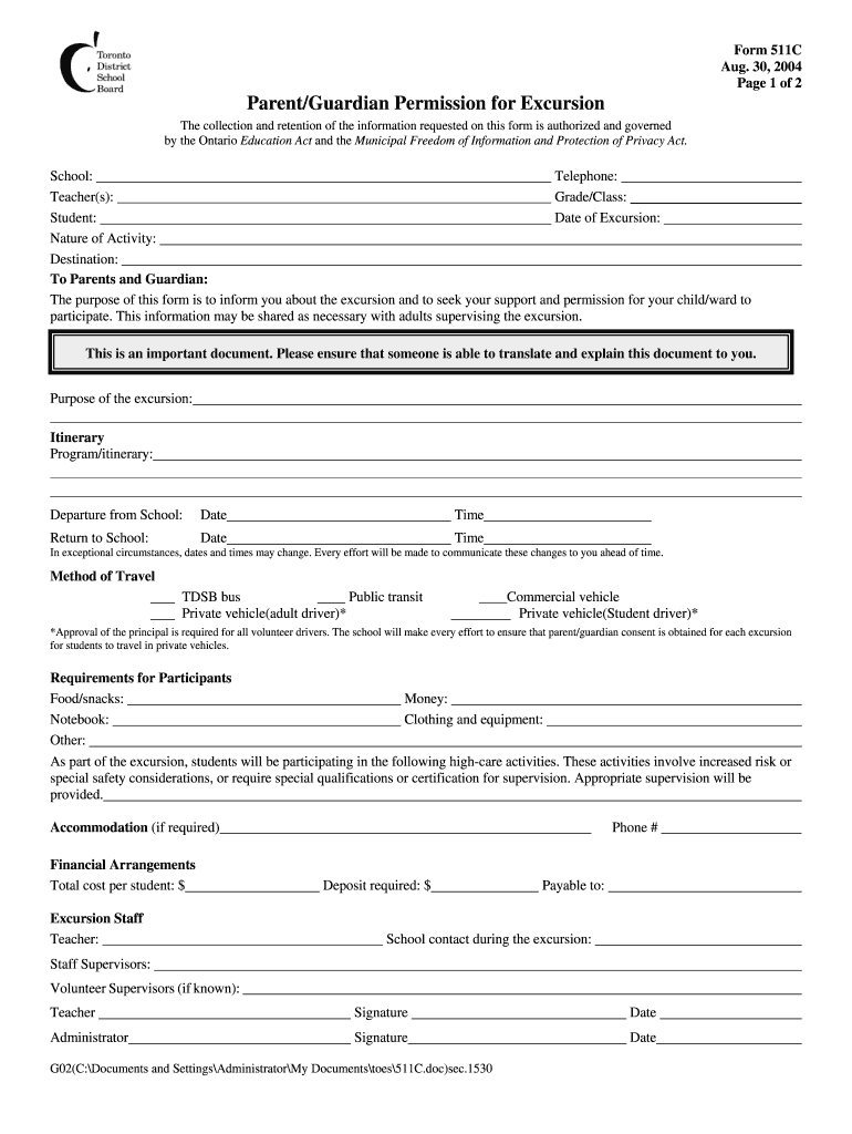  Parent Permission to Travel Form 2004-2024