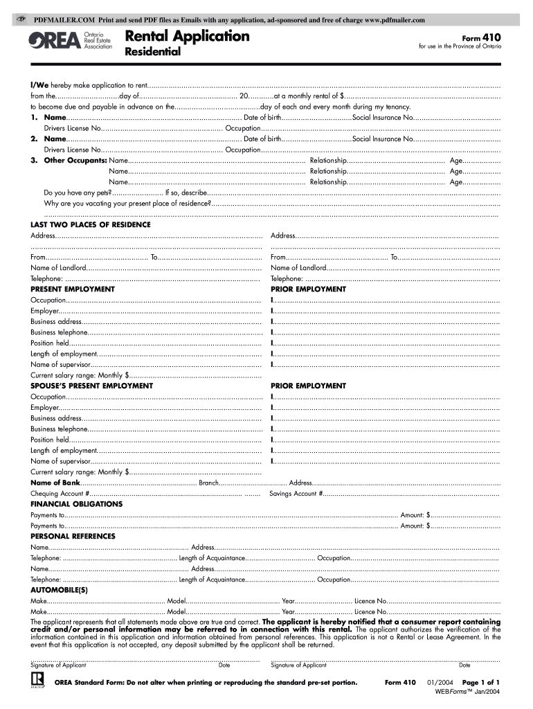 Residential Rental Application Form Web 295 Ca