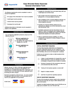 Esso Branded Sales Associate Form