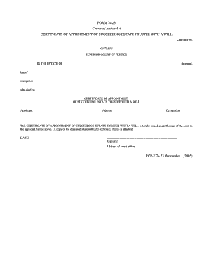 Form 74 23 Certificate of Appointment of Succeeding Estate Trustee Ontariocourtforms on
