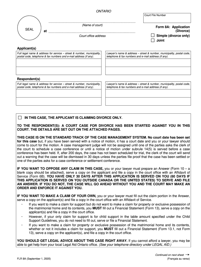 Get and Sign Joint Divorce Ontario Form 2005
