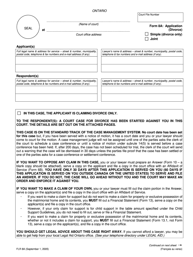  Joint Divorce Ontario Form 2005