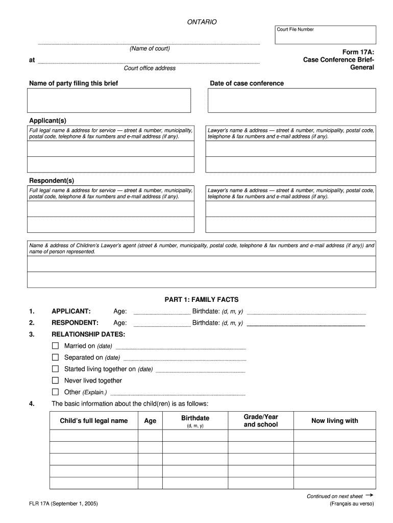  Case Conference Brief Form 2005