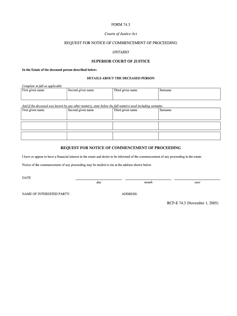  Ontario Court Form 74 3 2005-2024