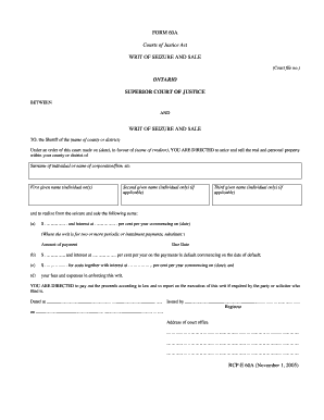 Form 60a Writ of Seizure and Sale Example
