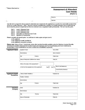 Attendant Care Form 1