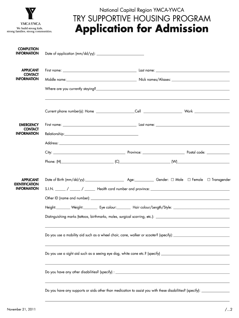  Ywca Application Form 2011-2023