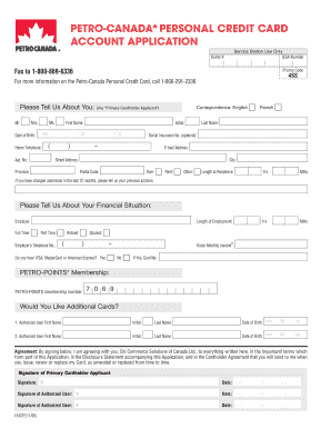 Petro Canada Personal Credit Card Account Application  Form