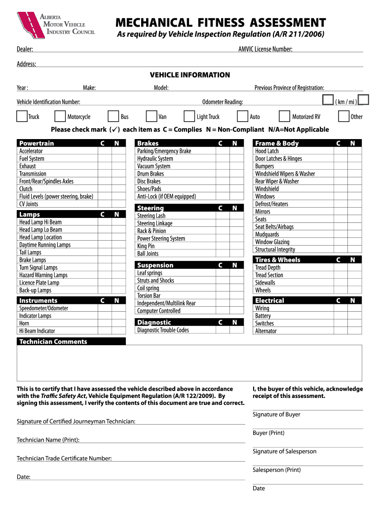 Mechanical Fitness Assessment  Form