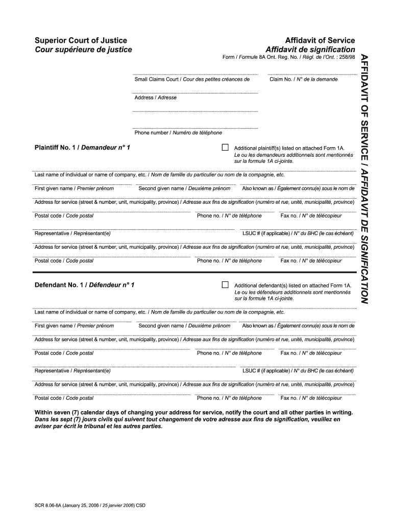  Affidavit Service 8a Form 2006