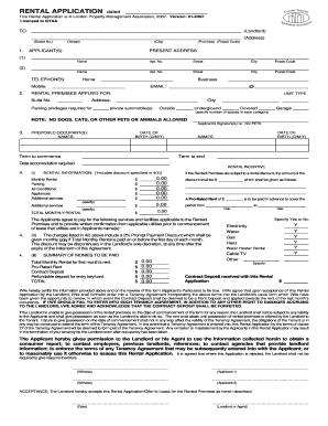 London Property Management Association Rental Application Version 01 Form