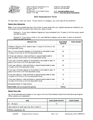 Pei Pnp Self Assessment Form