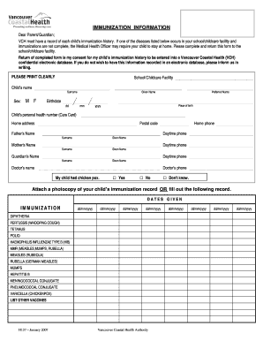 Immunization Information Form Vancouver Coastal Health