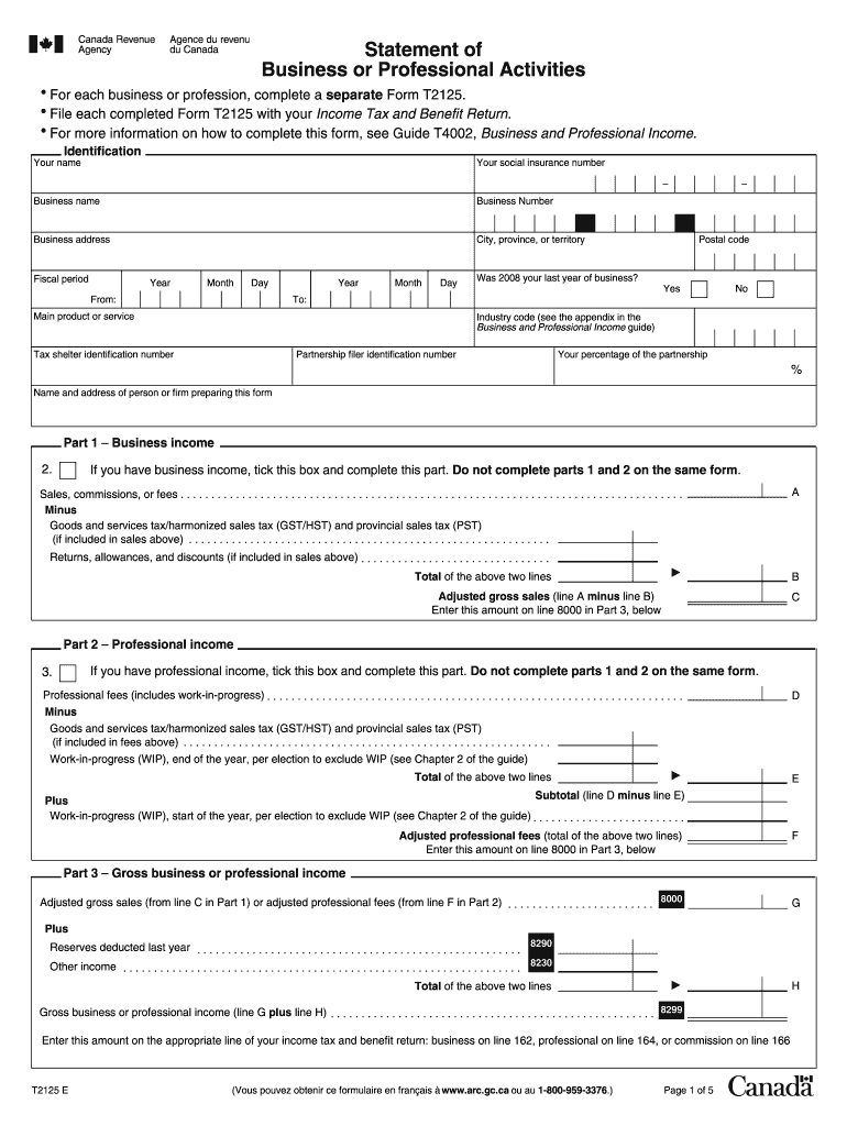 T2125 Form