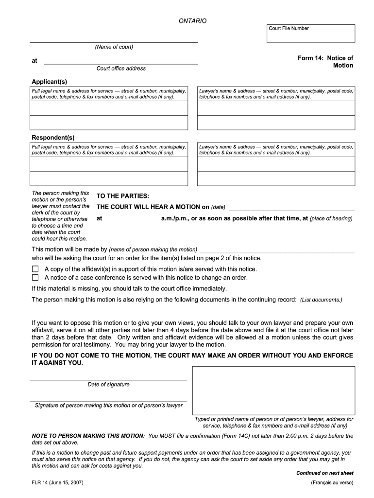  Form 14 Notice of Motion 2007-2024