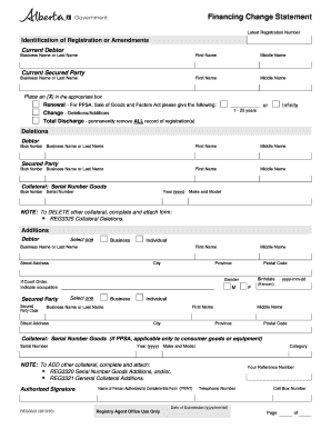 Financing Change Statement REG 3323 Service Alberta Servicealberta Gov Ab  Form