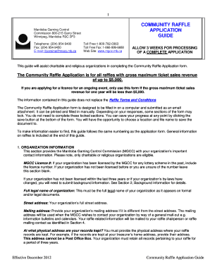 Manitoba Gaming Control Commission Raffle Application Form