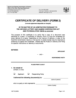 Delivery Certificate  Form