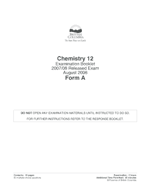 Chemistry 12 Provincial Exams  Form