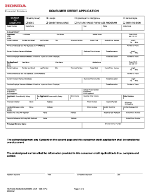 Consumer Credit Application Form PDF