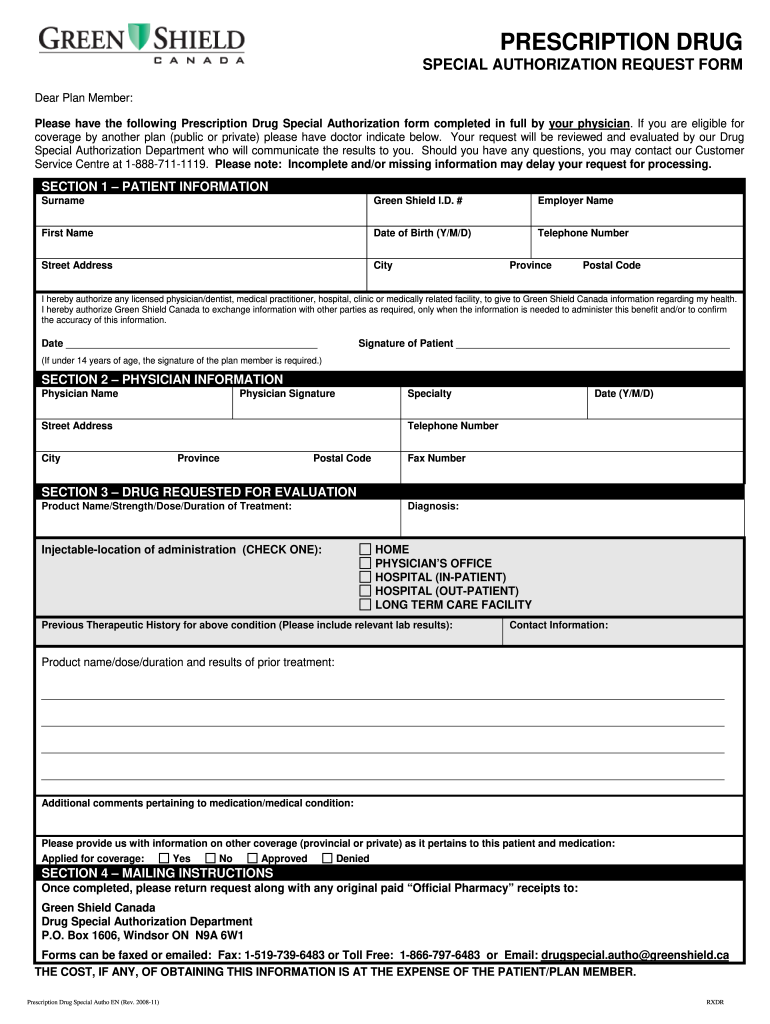 Gsc Prescription Drug Special Authorization Request Form