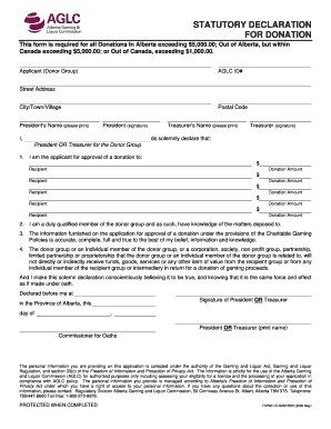 Aglc Statutory Declaration for Donation Form