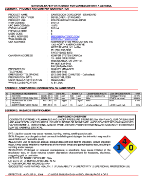 Msds Cantesco D101 a Aerosol Form