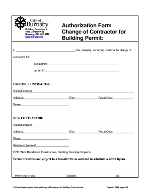 Change of Contractor  Form