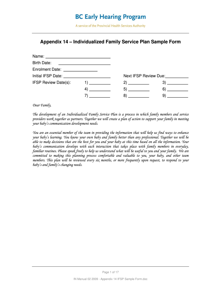 Example Ifsp Form Completed