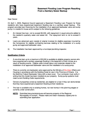 Basement Flooding Loan Program Resulting from a Sanitary Sewer Durham Form
