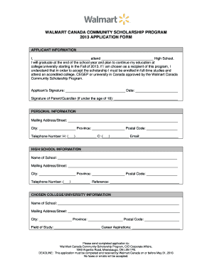 Walmart Canada Scholarship  Form