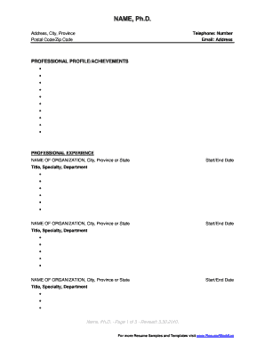 Fillable Resume Template  Form