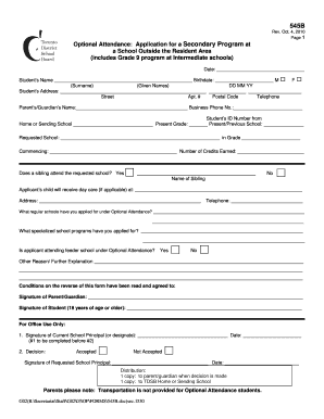 Optional Attendance Form Tdsb PDF