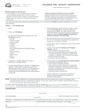 Form FIN 438 Coloured Fuel Account Certification Sbr Gov Bc