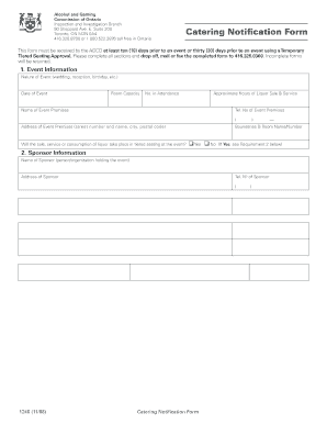 Catering Notification Form Agco