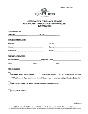 File Search Request Application Town of High River Form
