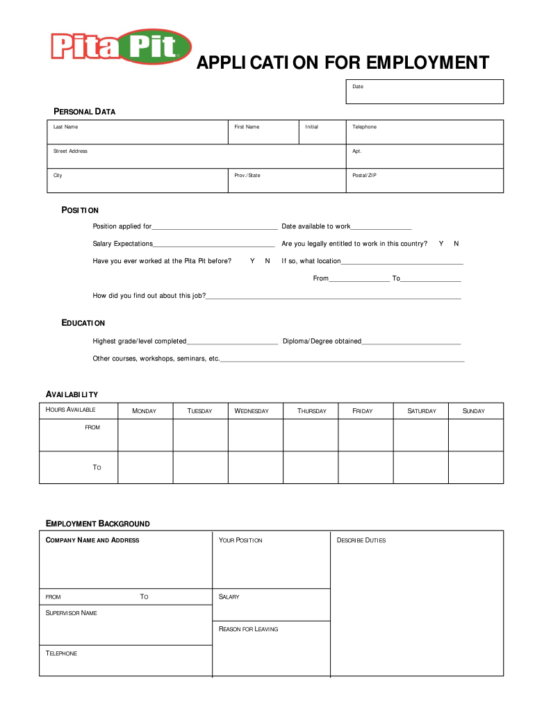 Pita Pit Job Application Online  Form