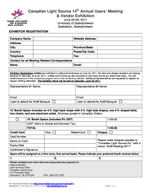 Exhibit Registration Form Canadian Light Source Lightsource
