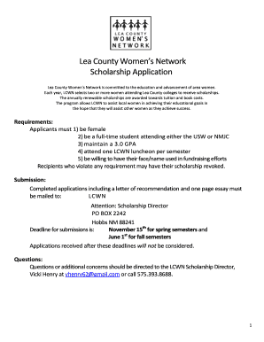 Lea County Womens Network Scholarship Application Form