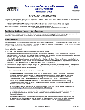 Qualification Certificate Work Experience Application  Form