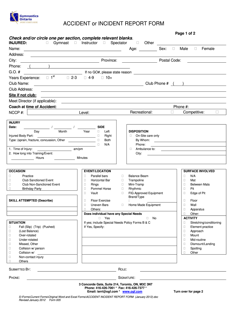  Injury Report Format India 2012