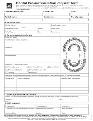 Dental Pre Authorisation Request Form