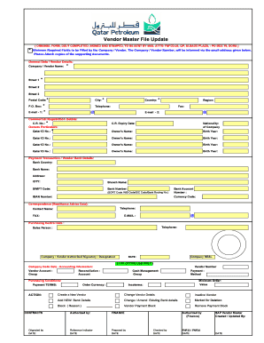 Vendor Master File Update  Form