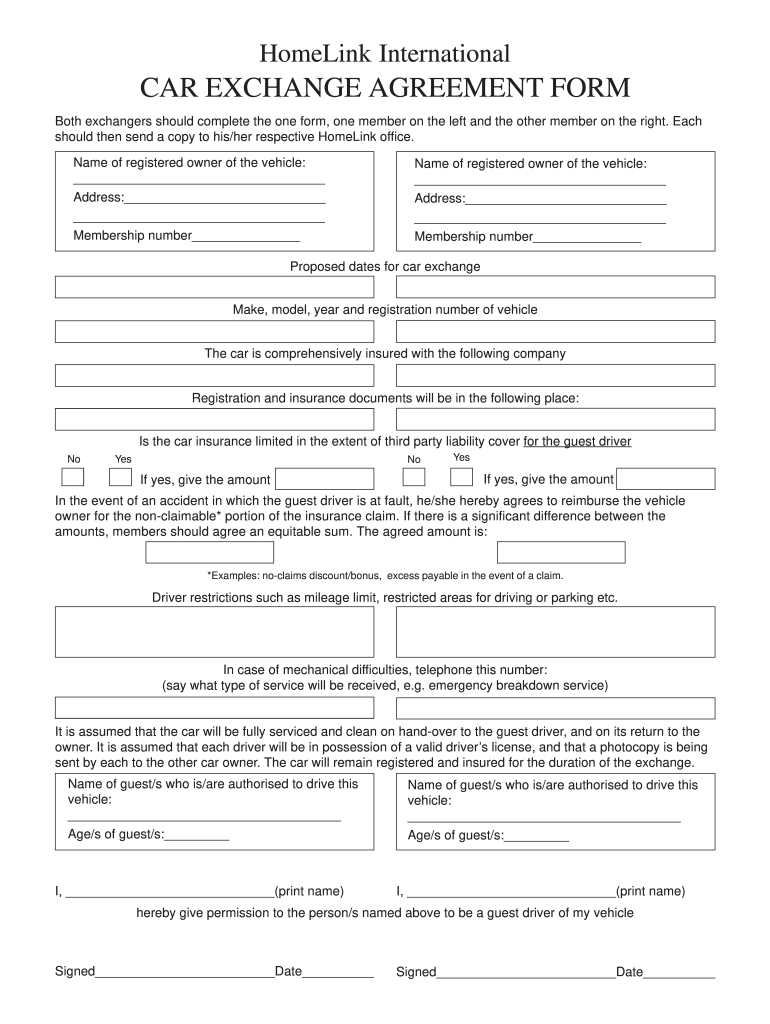 Car Exchange Agreement Form