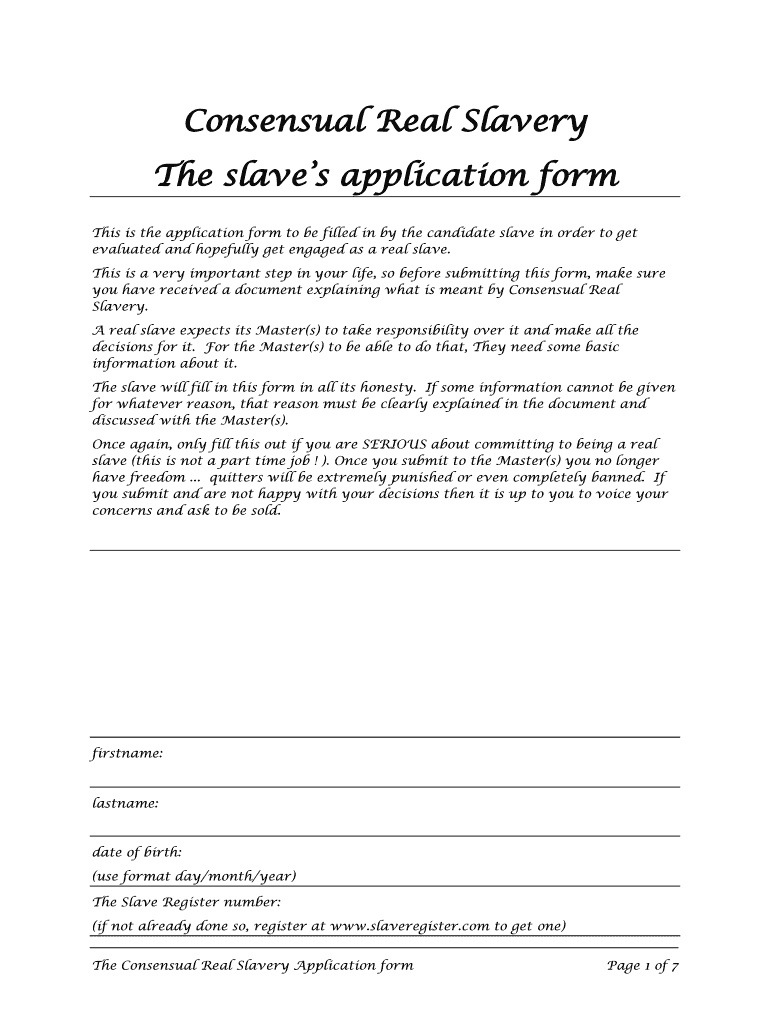 Sex Slave Contract  Form