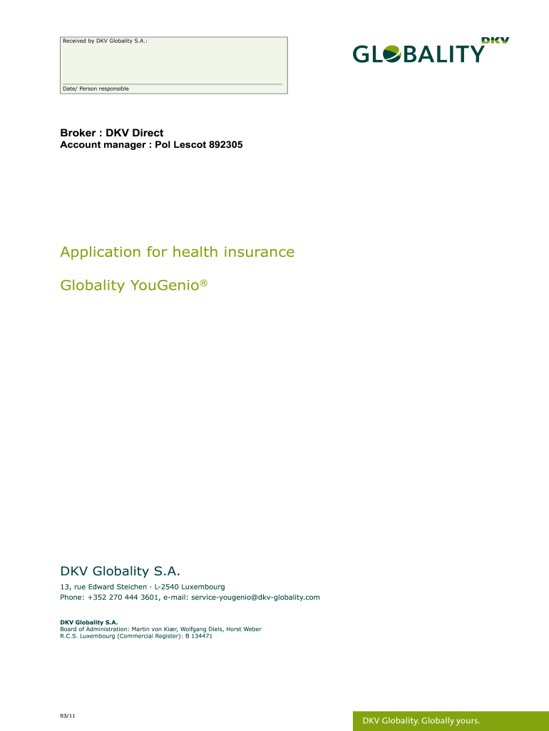  Application for Health Insurance Globality YouGenio 2011