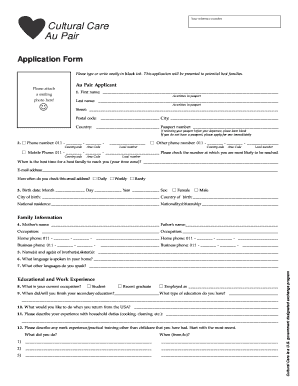 Cultural Care Application  Form